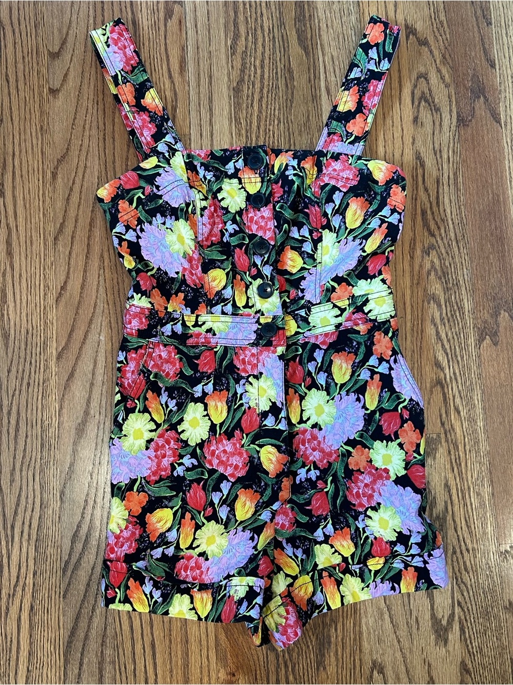Maeve Anthropologie Floral Romper Dress with Bright Multicolor Bloom